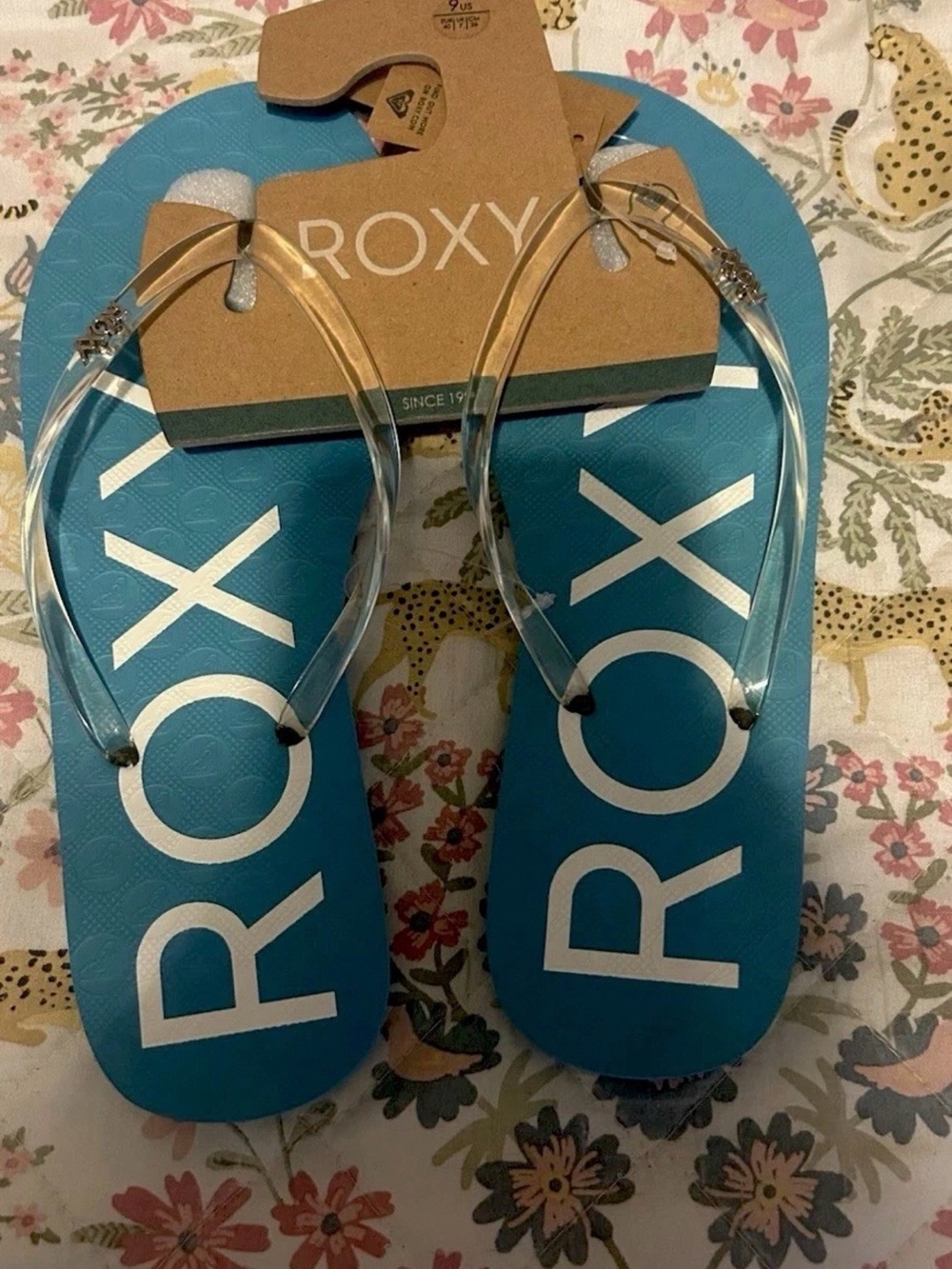 Roxy Women's Teal Blue Flip Flop Sandals with Clear Straps